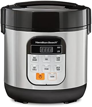 Hamilton Beach Digital Programmable Rice Cooker & Food Steamer, 8 Cups Cooked (4 Uncooked), With Steam & Rinse Basket, Stainless Steel (37518)