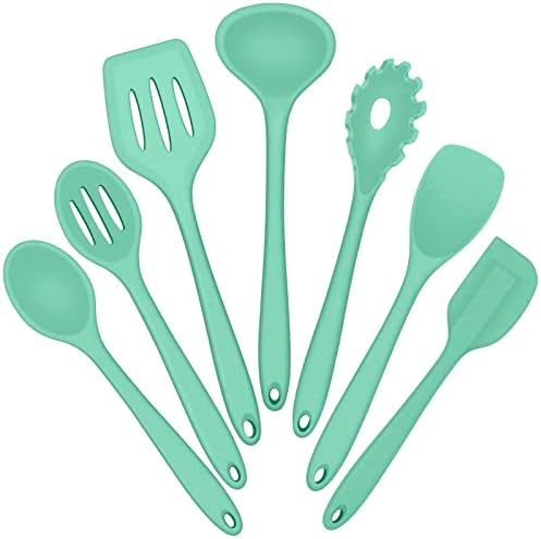  Silicone Cooking Utensils Set, E-far 7-Piece Black Heat Resistant Kitchen Utensils Set, Kitchen Nonstick Tools Spatula Ladle Spoon Pasta Server For Non-stick Cookware, Non-Toxic & Dishwasher Safe