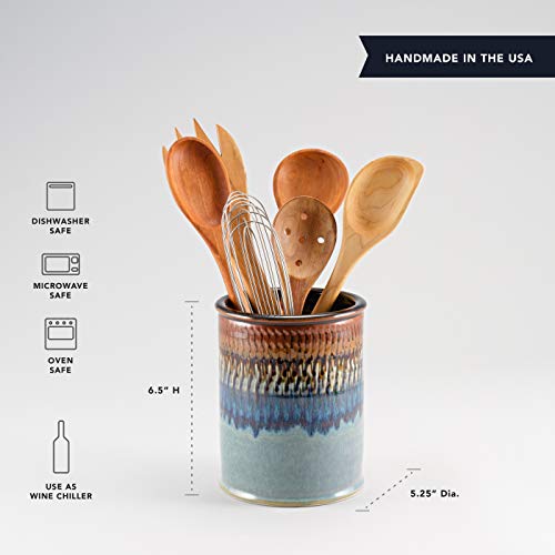  Handmade Kitchen Utensil Holder Hamada And Purple, Made In USA, Ceramic Utensil Crock Organizer