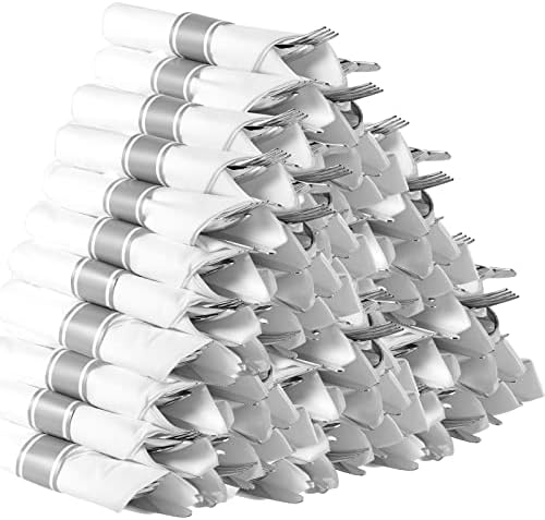  Pre Rolled Napkin And Cutlery Set - 120 Pack Gold Disposable Silverware Include 120 Forks, 120 Knives, 120 Spoons, 120 Napkins For Parties, Weddings And Catering EventsGold 120Pcs)
