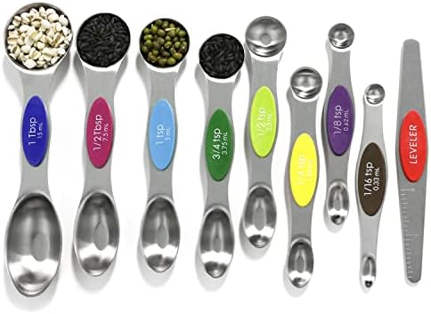  Magnetic Measuring Spoons Set Stainless Steel With Leveler,Multicolors Measuring Cups And Spoon Set Kitchen Gadgets Apartment Essentials Fits In Spice Jars,Stackable Metal Tablespoon Spoon For Baking