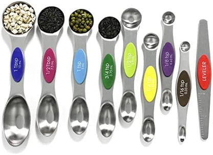  Magnetic Measuring Spoons Set Stainless Steel With Leveler,Multicolors Measuring Cups And Spoon Set Kitchen Gadgets Apartment Essentials Fits In Spice Jars,Stackable Metal Tablespoon Spoon For Baking