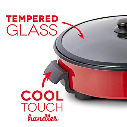Dash Family Size Electric Skillet With 14 Inch Nonstick Surface + Recipe Book For Pizza, Burgers, Cookies, Fajitas, Breakfast & More, 20 Cup Capacity, 1400-Watt - Red