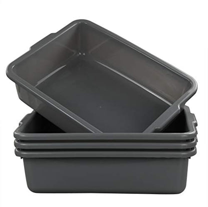  4-Pack Bus Tubs, Commercial Tote Box, Plastic Bus Box (13 L Capacity), Grey