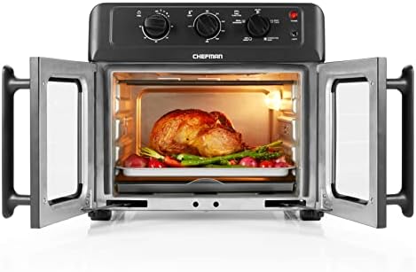  Chefman Air Fryer Toaster Oven, 6 Slice, 26 QT Convection AirFryer W/ Auto Shut-Off, 60 Min Timer; Roast, Bake, Fry Oil-Free, Nonstick Interior, Accessories & Cookbook Included, Stainless Steel/Black