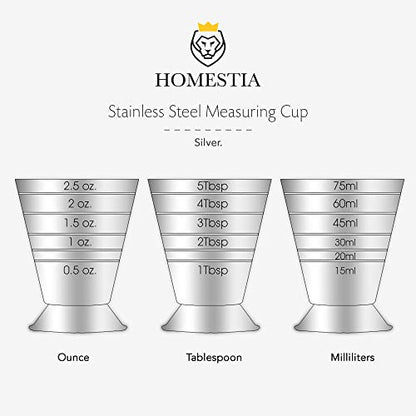  Measuring Cup Cocktail Jigger Stainless Steel Cup For Liquid Or Dry Mini Espresso Shot Glass Up To 2.5oz, 5Tbsp, 75ml, Silver