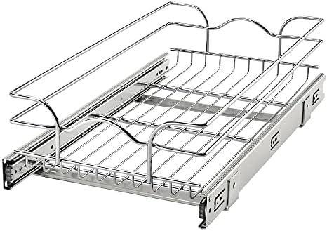  Rev-A-Shelf 5WB1-0918CR-1 8.5 X 18 Inch Single Wire Pull Out Shelf Storage Basket Organizer W/100lb Weight Capacity For Kitchen Base Cabinets, Silver