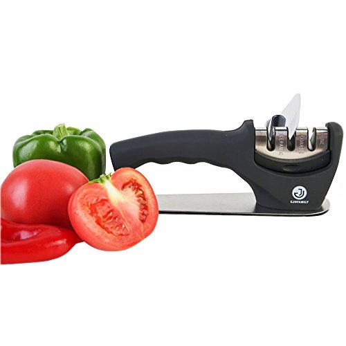  Knife Sharpener For Straight Knives - 3 Stage Diamond Coated Sharpening Wheel System