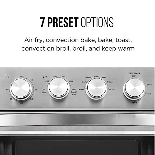 Chefman Air Fryer Toaster Oven, 6 Slice, 26 QT Convection AirFryer W/ Auto Shut-Off, 60 Min Timer; Roast, Bake, Fry Oil-Free, Nonstick Interior, Accessories & Cookbook Included, Stainless Steel/Black