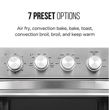  Chefman Air Fryer Toaster Oven, 6 Slice, 26 QT Convection AirFryer W/ Auto Shut-Off, 60 Min Timer; Roast, Bake, Fry Oil-Free, Nonstick Interior, Accessories & Cookbook Included, Stainless Steel/Black