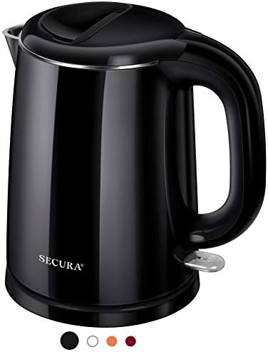  Stainless Steel Double Wall Electric Kettle Water Heater For Tea Coffee W/Auto Shut-Off And Boil-Dry Protection, 1.0L (White)