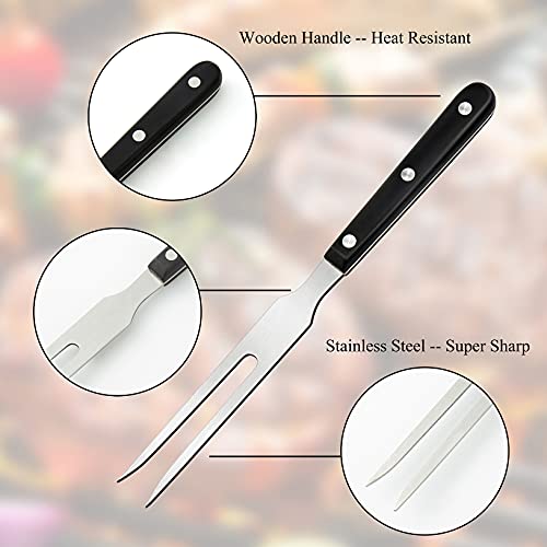  4pcs Meat Forks Stainless Steel Carving Fork With Wooden Handle Barbecue Fork For Cooking Kitchen