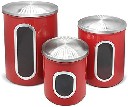  Stainless Steel Canister Sets With Anti-Fingerprint Lid And Visible Window, Cereal Container Set Of 3 (Black)