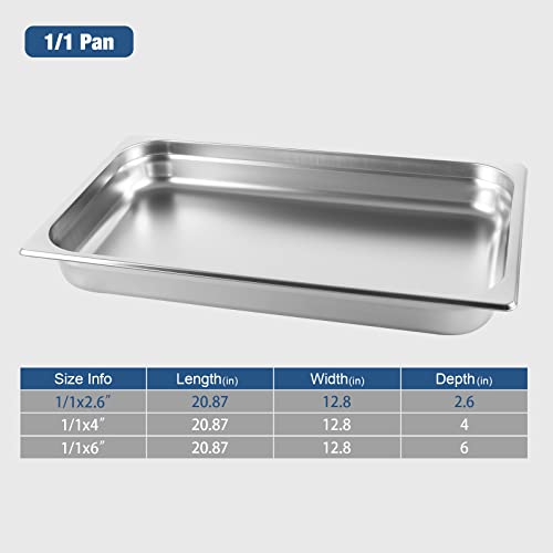  Hotel Pan Full Size Stainless Steel Steam Table Pan, 2.6’’ Deep Chafer Food Pan, Pack Of 6 Stackable Anti-Jam Steam Pan For Hotel, Restaurant Supplies, Party, Buffet And Event Catering