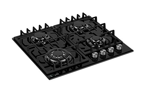  24" Gas Cooktop With 4 Italy Sabaf Sealed Burners NG/LPG Convertible Tempered Glass In Black Model 2020, 24 Inch