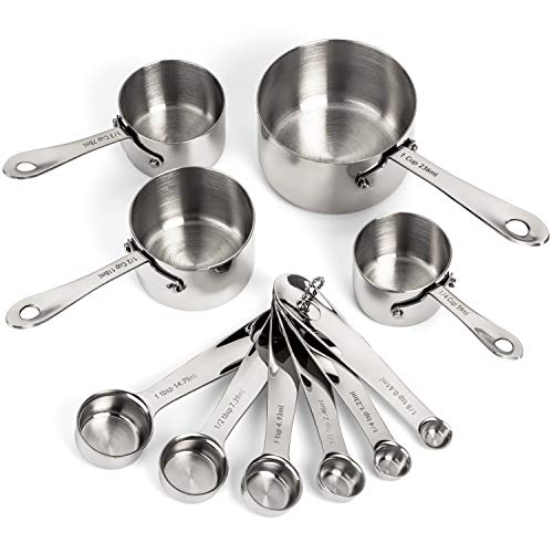  Stainless Steel Measuring Cups And Spoons Set - Heavy Duty, Metal Kitchen Measuring Set For Cooking And Baking Food For Dry Ingredients - Stackable Nesting Measuring Cups - Gordo Boss Measuring Spoons