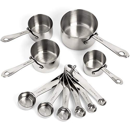  Stainless Steel Measuring Cups And Spoons Set - Heavy Duty, Metal Kitchen Measuring Set For Cooking And Baking Food For Dry Ingredients - Stackable Nesting Measuring Cups - Gordo Boss Measuring Spoons