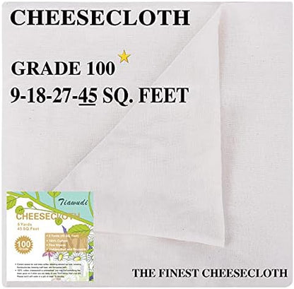  Cheesecloth, Grade 100, 18 Square Feet, 100% Unbleached Pure Cotton Cheesecloth For Straining, Filtering And Roasting, Ultra Fine And Dense Muslin Cloths, Hallowmas