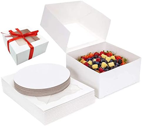  10 Inch Cake Box With Cake Boards Set 20pcs 10x10x5 Inches, Bakery Box With Window. Cheesecake Box, Cajas Pasteles For Cake, Disposable Cake Containers With Lids For Desserts, Cake Saver With Cover