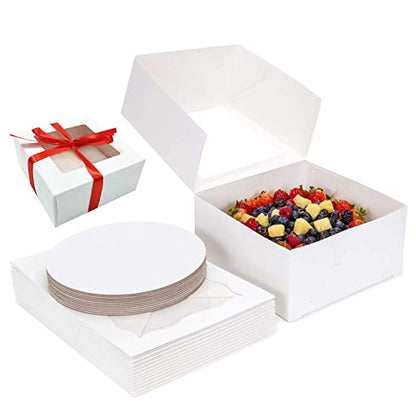  10 Inch Cake Box With Cake Boards Set 20pcs 10x10x5 Inches, Bakery Box With Window. Cheesecake Box, Cajas Pasteles For Cake, Disposable Cake Containers With Lids For Desserts, Cake Saver With Cover