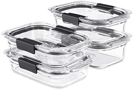Rubbermaid 8-Piece Brilliance Glass Food Storage Containers With Lids For Lunch, Meal Prep, And Leftovers, Dishwasher And Oven Safe, Clear/Grey