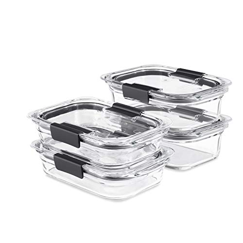 Rubbermaid Brilliance Glass Storage Set Of 4 Food Containers, Clear & Brilliance Glass Storage 3.2-Cup Food Containers With Lids, 4-Pack (8 Pieces Total), BPA Free And Leak Proof, Medium, Clear