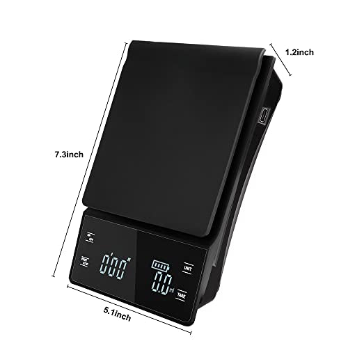  Digital Coffee Scale, Rechargeable Espresso Scale Coffee Scale With Timer, High Precision 0.1g/3kg Kitchen Scale For Food, Drip Espresso Pour Over Scale Back-Lit LED Display (Type-C Charger)