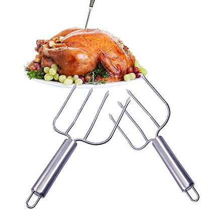  Tainless Steel Turkey Fork Set Of 2.- Transfer Chicken Or Ham Poultry Lifters Easily, Four Needle Meat Fork, Professional Carving Roaster Poultry Forks