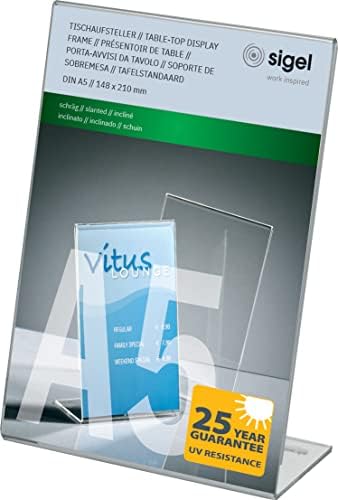 Sigel IGEL TA230 Sign Holder, Slanted, For A4, With Business Card Compartment, Acrylic, Transparent, 5 Pcs.