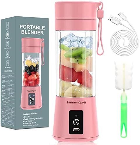  Ianmingwei Portable Blender USB Personal Juicer Cup 6 Blades Rechargeable Fruit Mixing Machine For Baby Travel 380ml[New Version] (Pink)