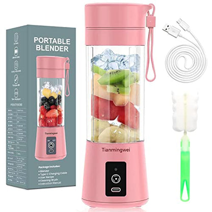 Ianmingwei Portable Blender USB Personal Juicer Cup 6 Blades Rechargeable Fruit Mixing Machine For Baby Travel 380ml[New Version] (Pink)