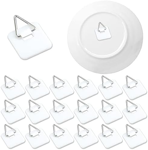 N/A 50Pcs Invisible Adhesive Plate Hanger, Vertical Plate Holders For Wall, Adhesive Plate Hanger Hooks For Plate Pictures Wall Decor (White,Sq)