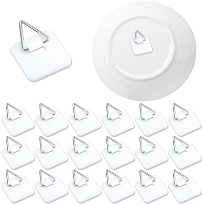 N/A 50Pcs Invisible Adhesive Plate Hanger, Vertical Plate Holders For Wall, Adhesive Plate Hanger Hooks For Plate Pictures Wall Decor (White,Sq)