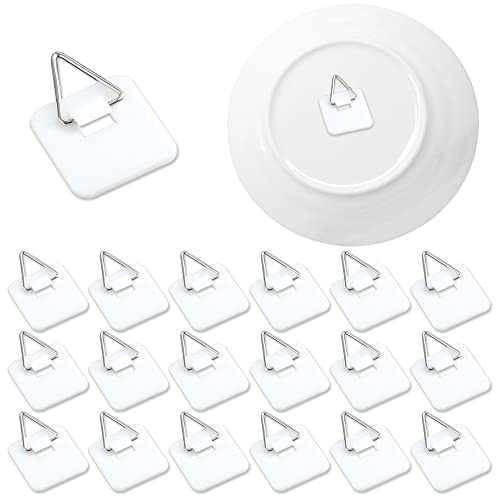 N/A 50Pcs Invisible Adhesive Plate Hanger, Vertical Plate Holders For Wall, Adhesive Plate Hanger Hooks For Plate Pictures Wall Decor (White,Sq)