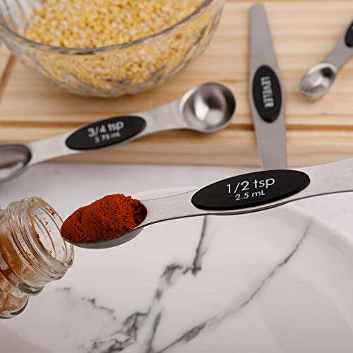  Magnetic Measuring Spoons Stainless Steel Set Of 6 Dual Sided StackableTeaspoon And Tablespoon For Measuring Dry And Liquid Ingredients