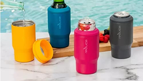  14 Oz. Vacuum Insulated Stainless Steel Drink Cooler, 4 Pack Built-in Bottle Opener Whit Non-Slip Base 4-in-1 Versatility Colors: Aqua-Red-Orange-Blue (ART1614168)