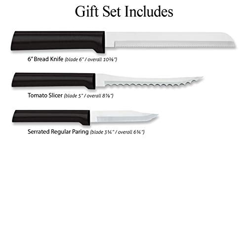  Ada Cutlery Sensational Serrations 3-Piece Kitchen Knife Set Blades Steel Resin, Black Handle