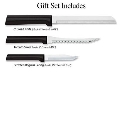  Ada Cutlery Sensational Serrations 3-Piece Kitchen Knife Set Blades Steel Resin, Black Handle