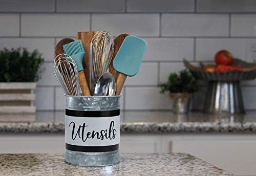  Kitchen Utensil Holder - Farmhouse Crock For Countertop Utensils, Black & White