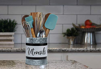  Kitchen Utensil Holder - Farmhouse Crock For Countertop Utensils, Black & White