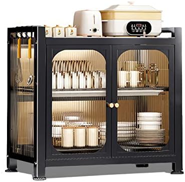  Kitchen Countertop Dish Cabinet Storage Cabinet, Acrylic Transparent Door Panel Double Door Magnetic Suction Design, Dustproof And Grease Proof With Draining Tray