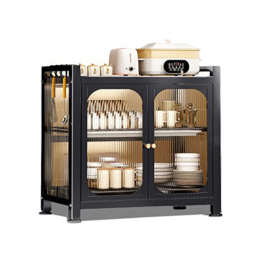  Kitchen Countertop Dish Cabinet Storage Cabinet, Acrylic Transparent Door Panel Double Door Magnetic Suction Design, Dustproof And Grease Proof With Draining Tray