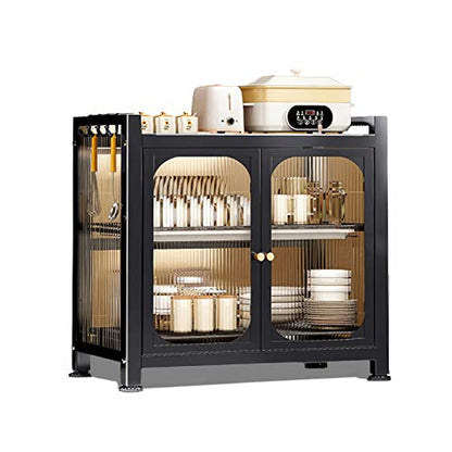  Kitchen Countertop Dish Cabinet Storage Cabinet, Acrylic Transparent Door Panel Double Door Magnetic Suction Design, Dustproof And Grease Proof With Draining Tray