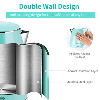  Electric Kettles Stainless Steel Interior, Double Wall Hot Water Boiler Heater, Cool Touch Electric Teapot Heater Kettle, Auto Shut-Off And Boil-Dry Protection, Cordless, 1.5L, 2 Year Warranty (1.5L)