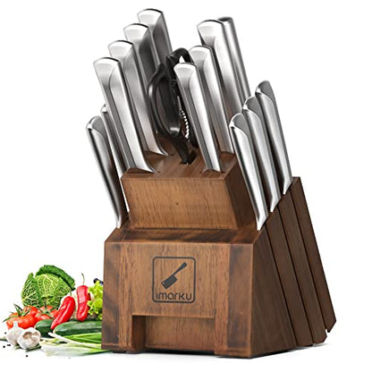  Knife Set,imarku 16-Piece Premium Knife Sets For Kitchen With Block,Japanese Stainless Steel Kitchen Knife Set,Knife Block Set With Kitchen Sharpener,Dishwasher Safe(Brown)