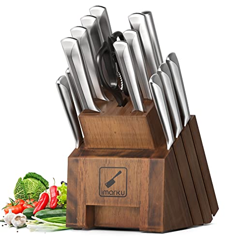  Knife Set,imarku 16-Piece Premium Knife Sets For Kitchen With Block,Japanese Stainless Steel Kitchen Knife Set,Knife Block Set With Kitchen Sharpener,Dishwasher Safe(Brown)