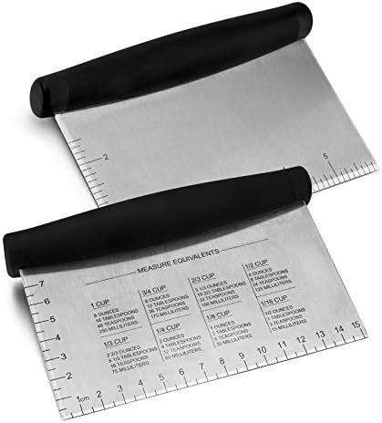  Metal Griddle Scraper Chopper, HaSteeL Stainless Steel Dough Bench Scraper Pastry Cutter With Measuring Marks, Multi-purpose Kitchen Tool For Flat Top Grilling/Baking/Cooking, Dishwasher Safe (2-Pack)