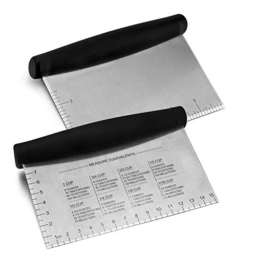  Metal Griddle Scraper Chopper, HaSteeL Stainless Steel Dough Bench Scraper Pastry Cutter With Measuring Marks, Multi-purpose Kitchen Tool For Flat Top Grilling/Baking/Cooking, Dishwasher Safe (2-Pack)