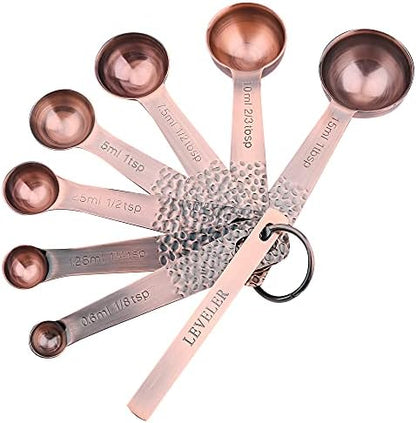 GENERIC Measuring Spoons Set, Copper Measuring Spoons Set, 7 Bronze Measuring Spoons With Leveler, Stainless Steel Baking Measurer Spoons, Kitchen Measurement Spoons Set Of 8, A: Copper