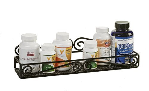  Unum Spice Rack Organizers - Set Of 2 Black Metal Hanging Shelf For Spices - Cupboard, Kitchen Or Pantry Storage – Handcrafted Scroll Design - 15" X 3.5" X 3.5"